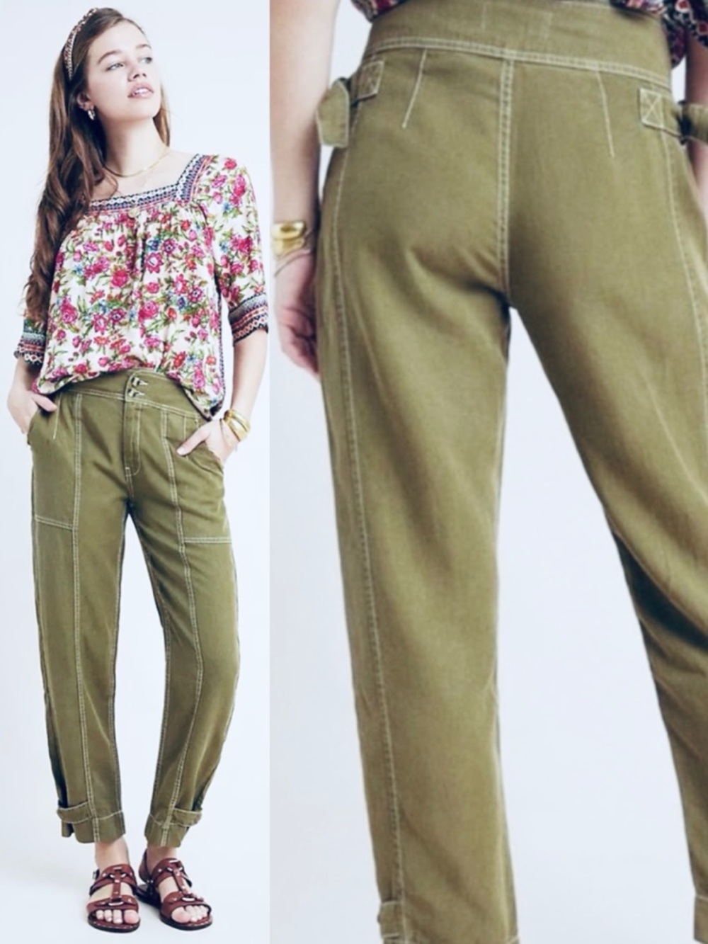 Anthropologie Jackson High Rise Utility Pants Linen Relaxed Olive Pants